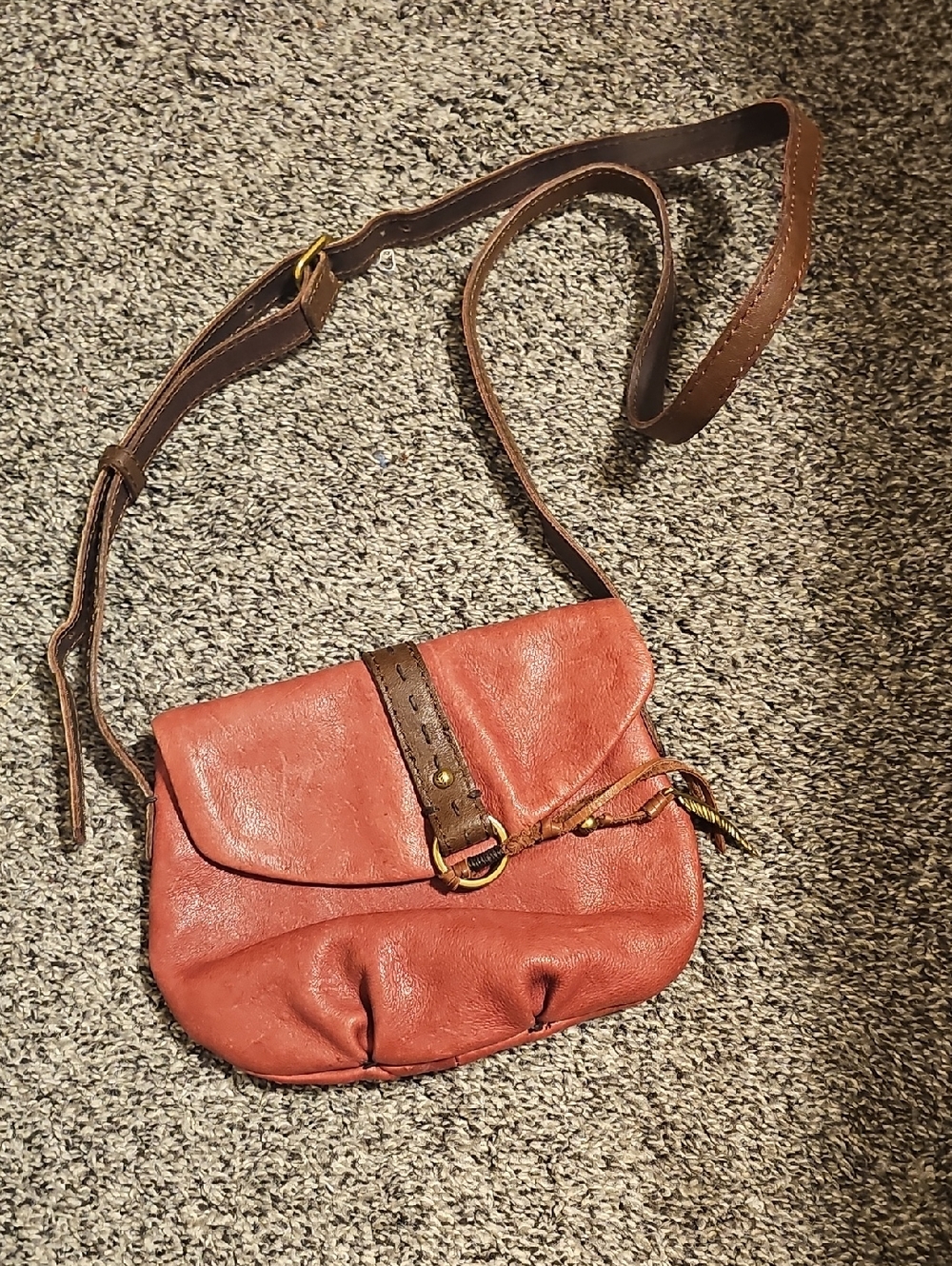 Red Lucky Brand Cowhide Leather Crossbody Bag with Buckle Accent